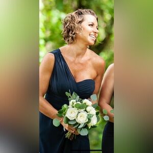 Navy blue one shoulder bridesmaids, prom, formal, or wedding guest dress